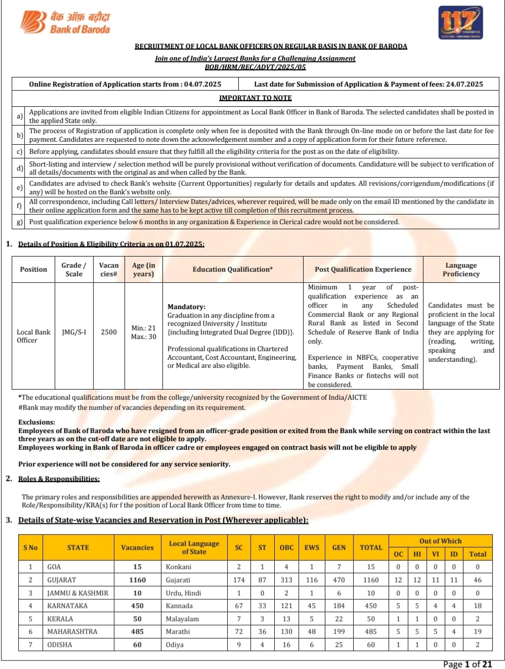 Bank of Baroda LBO Recruitment 2025 – Apply Online for 2500 Local Branch Officer Posts
