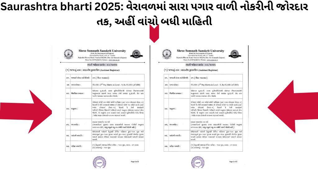 Saurashtra bharti 2025: વેરાવળમાં સારા પગાર વાળી નોકરીની જોરદાર તક, અહીં વાંચો બધી માહિતી