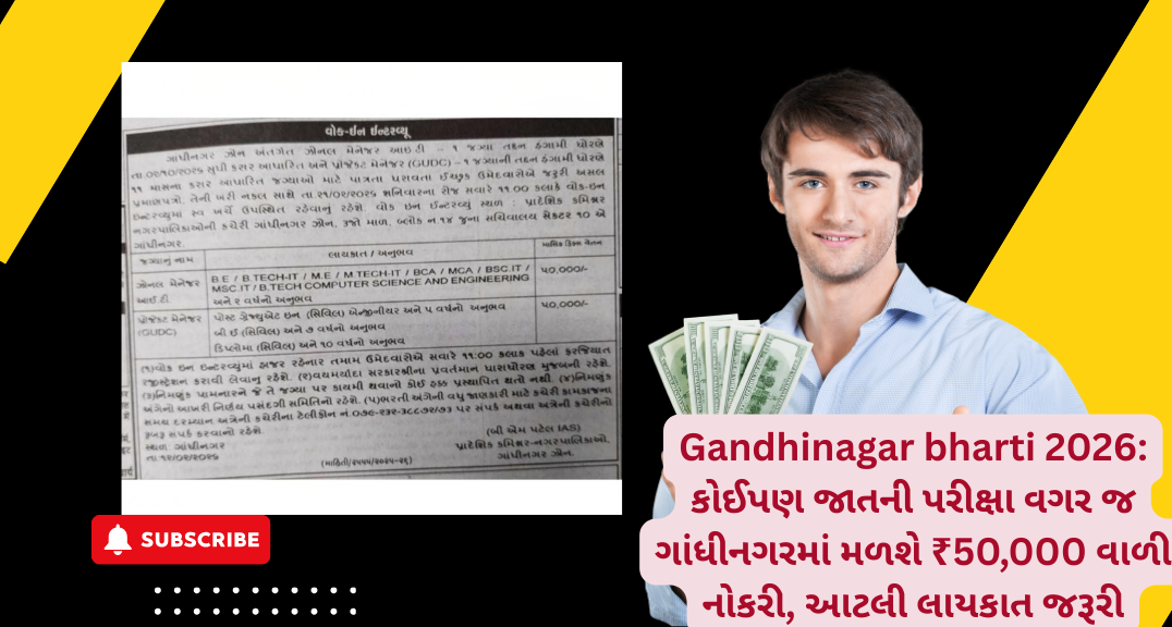 Gandhinagar bharti 2026: કોઈપણ જાતની પરીક્ષા વગર જ ગાંધીનગરમાં મળશે ₹50,000 વાળી નોકરી, આટલી લાયકાત જરૂરી